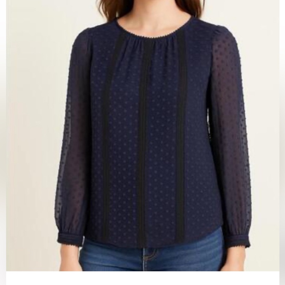 J. Crew Women's Navy Blue Chiffon Swiss Dot Blouse